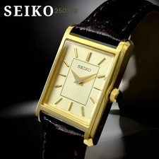Seiko SWR066 Ladies Quartz Watch Gold Square Leather Band Waterproof Excellent