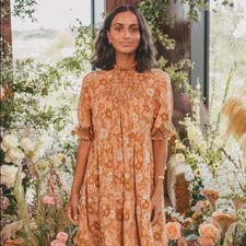 Spell and the Gypsy Anne Midi Dress Size Small Peach Colour High Neck Sleeves