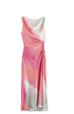 Zara Satin Midi, Pink And Blue Tie Dye Effect Dress M | 8346/201