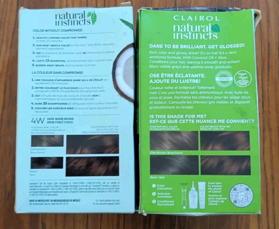 Color de cabello semipermanente marrón cálido oscuro Clairol Natural Instincts 4W 2 un. Foto 3 de 3