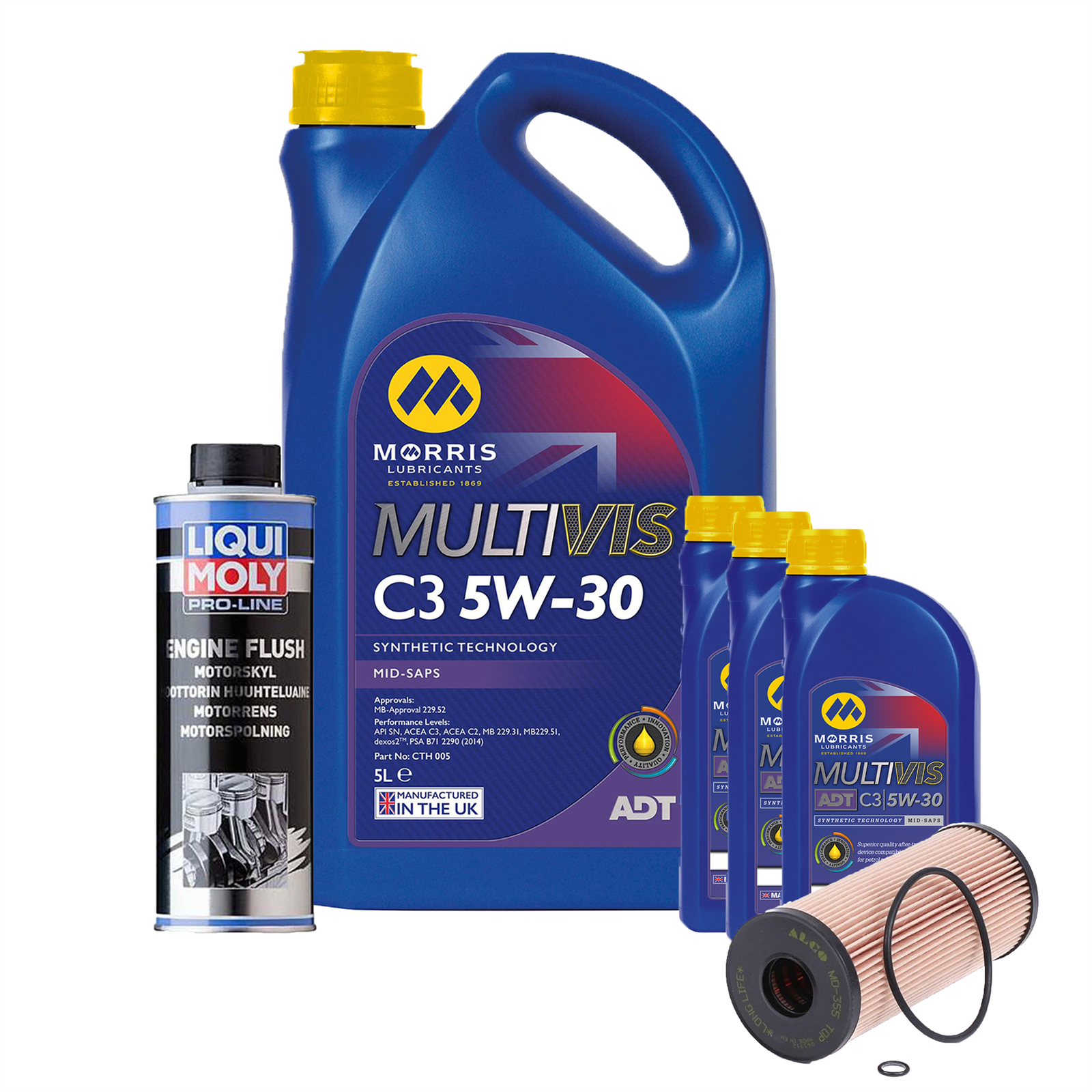 5w30 Fully Synthetic Engine Oil ACEA C3 dexos2 8L + Oil Filter + Engine Flush
