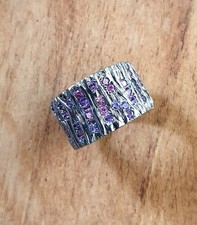 Wood Texture Ring with Amethyst and Garnet Gemstones , Unique ring ,Thailand