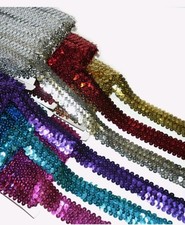 STUNNING 3 ROW ELASTIC STRETCH SEQUIN TRIM 30MM, VARIOUS COLOURS