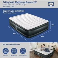 Sealy Tritech 20 Inch Built-In Pump Inflatable Mattress Queen Airbed New