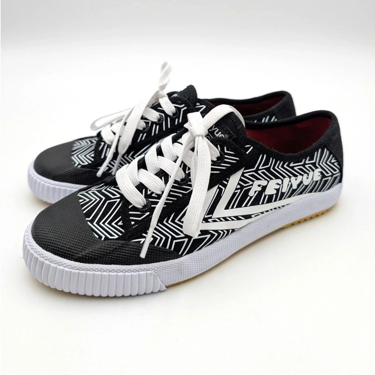 Feiyue Fe Lo 1920 Chevron Print Sneaker Shoes Unisex Black/White Sz USW7/M5 EU38