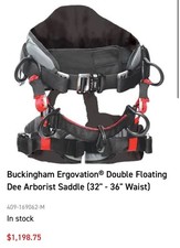 Buckingham Ergo arborist tree climbing harness fitted with two 12 lanyards