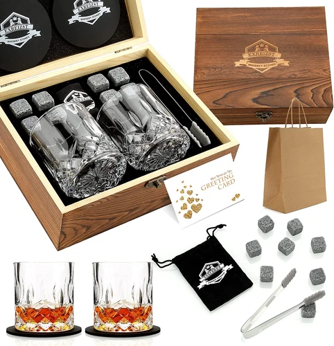 Whiskey Stones Gift Set Whiskey Glass Set of 2 Granite Chilling Whiskey Rocks