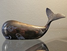 Vintage Solid Brass Whale Fish Figurine Paperweight Home Decoration MCM