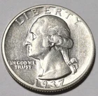1937 Washington Silver Quarter. AU