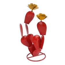 Metal Cactus Yard Art, Prickly Pear Cactus with Flowers, Outdoor Rustic Iron ...