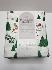 Queen Performance Sheet Set 400 Ct Winter Scene Deer Christmas Threshold Brand