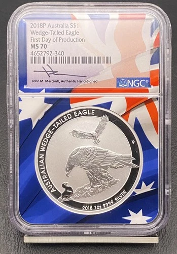 2018 P Australia Wedge-Tailed Eagle MERCANTI Signed 1oz Silver NGC MS70