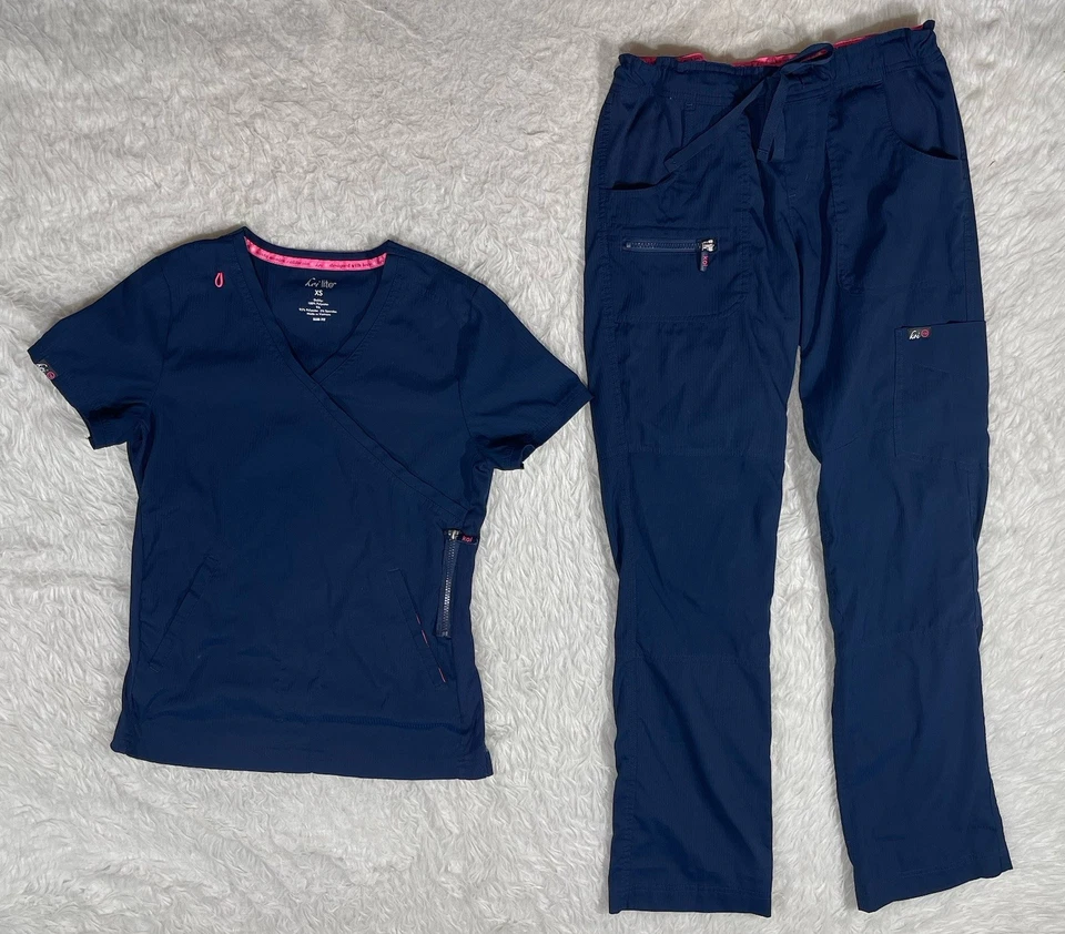 Koi Lite Slim Fit Scrub Set Pant Top Size XS Blue O3 - Image 2 of 4