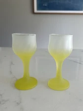  Vintage Frosted Stem Cordial Glasses - Set of 2