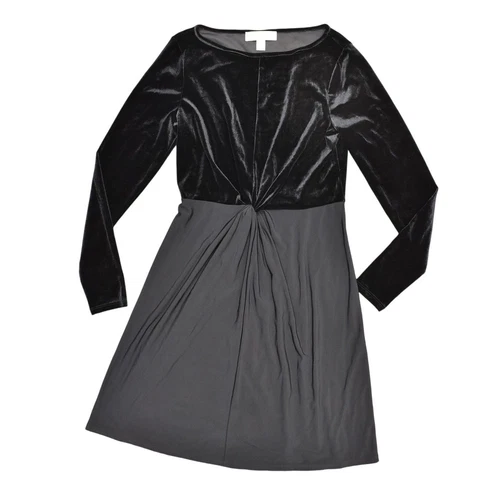 Abito Michael Kors nero aderente e svasato taglia S manica lunga velluto girocollo