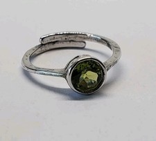 Sterling Silver Round Peridot Bezel Hammered Adjustable Ring Sz 6.75
