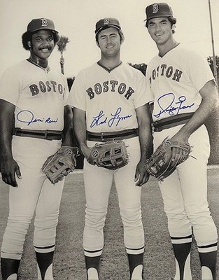 Jim Rice Fred Lynn Dwight Evans Autographed 16x20 Black & White Photo - 03