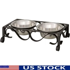 Double Diner Removable Stainless Steel Dog Bowls Feeder Dishwasher Safe New