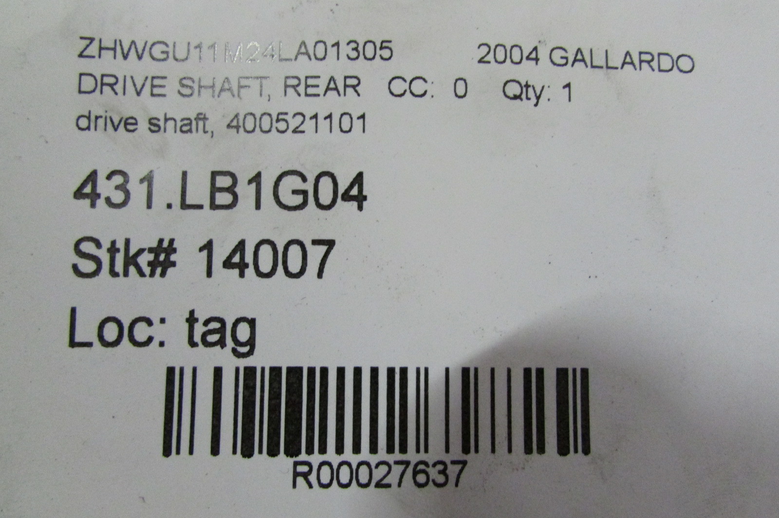 Lamborghini Gallardo, Transmission Drive Shaft, Used, P/N 400521101