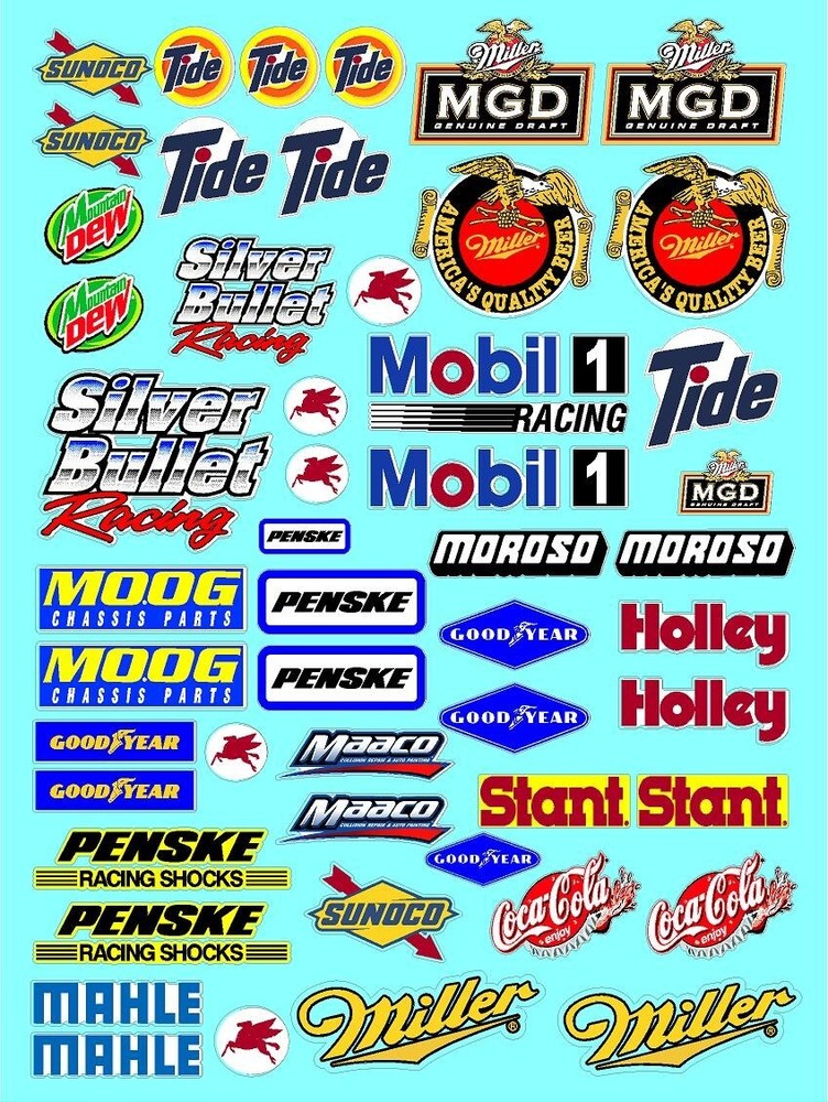 WHITE VINYL RACING Sticker Sheet #3 MGD -R/C MODEL Die-cut -Decals 1/12-1/10