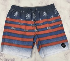 O'NEILL SARFIN VOLLEY STRETCH BOARD SHORTS RED/NAVY STRIPE W/PALMS SAMPLE