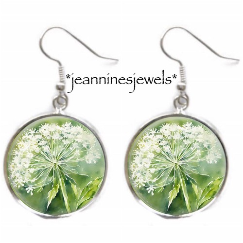 Queen Annes Lace EARRINGS Vintage Floral Botanical Art Print Silver Charm Dangle - Picture 13 of 13