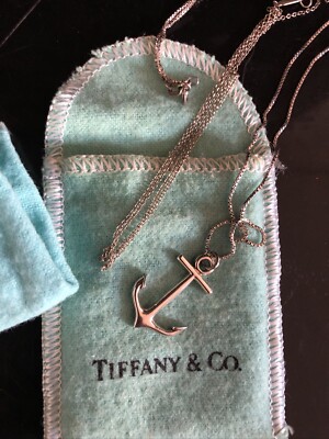 Tiffany & Co. SELTENE Anker Anhänger Halskette 16 Zoll Kette Extra Kette Beutel nicht mehr produziert