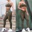 thumbnail 42 - Womens Seamless 2pcs Yoga Suit Crop Top+Leggings Bra Pants Sports Gym Set Outfit