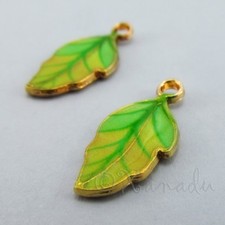 Green Leaf Charms 22mm Gold Plated Enamel Leaves Pendants C5274 - 2, 5 Or 10PCs