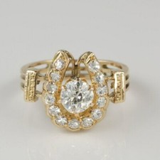 2Ct Simulated Diamond Horseshoe Vintage Art Deco Ring Yellow Gold Plated Silver