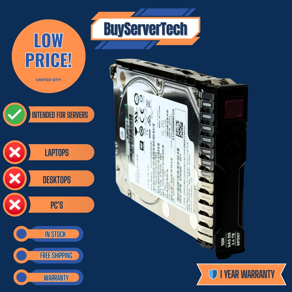 HPE 881457-B21 | 881507-001 2.4TB 10K SAS 12Gb/s 2.5" SFF HDD | 0 Hours | 1-Year - Image 3 of 4