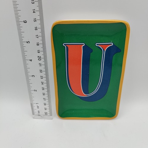 Ceramic Trinket Tray Dish Initial U Monogram Soap Dish Colorful Jewelry