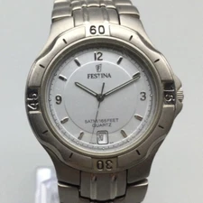 Festina Watch Men 34mm Titanium Silver Tone Date B865 50M New Battery 6.75"