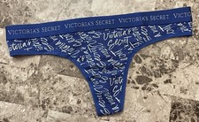 NWT VICTORIA'S SECRET BLUE LIGHT GREEN LOGO THICK WAISTBAND THONG PANTIES