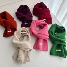 Women's 100 Wool Scarf Soft Warm Knit Scarves Autumn Winter Solid Color Scarves