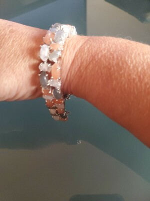 #ad HSN Designer Silver 925 Multi Colors Cabochon Moonstone 7quot; Tennis Bracelet NWOT $189.00