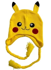 New Pokemon Pikachu Laplander Beanie Knit Cap Braid Tassels Adult Youth Yellow