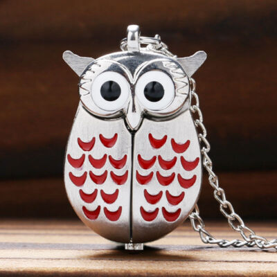 Mini Cute Owl Shape Wing Quartz Pocket Watch Necklace Sweater Chain Gifts 