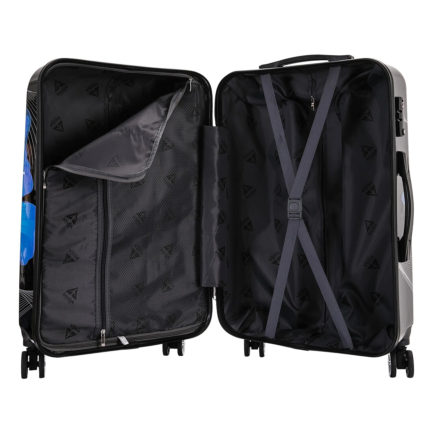 InUSA Prints PC/ABS Plastic 4-Wheel Spinner Luggage Black Butterfly