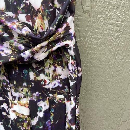 Dalia Macphee Long Sleeve Dress XL Pleated Abstract Floral Collared Button Fron - Picture 7 of 10