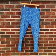 LuLaRoe Blue and White Watercolor Pattern Mid Rise Leggings