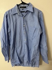 DKNY Men's 15 Blue 100s 2 Ply Dress Button Reg Fit Long Sleeve Shirt