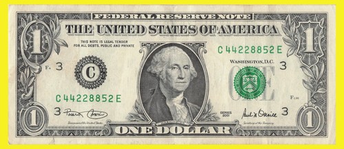 Series 2001 One Dollar Bill 3 Consecutive Doubles Fancy Serial Number C44228852E - Picture 7 of 12