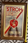 Vintage Stroh's Light Beer Mirror Sign “Stroh Light On Tap” 14x21