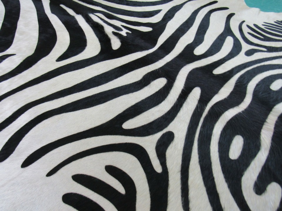 Zebra Cowhide Rug Size 7' X 6 1/2' Black/White Zebra Print Cowhide Rug