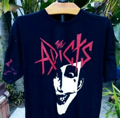 THE ADICTS Men's Distressed Black Punk T-Shirt Red Paint Splatter