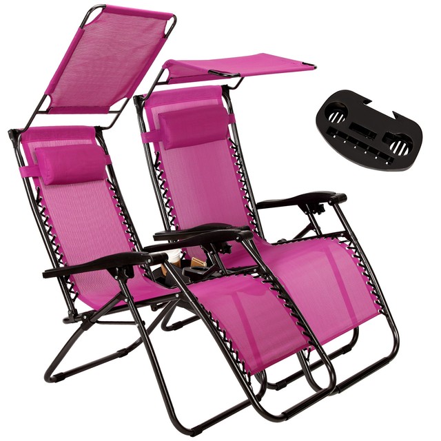 2PC Purple Zero Gravity Chairs Folding Lounge Patio w/Canopy Magazine Cup Holder for sale online 