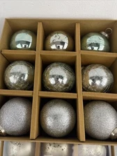 Tinsel and Fir Kugel Style Glass Christmas Ornaments Teal Silver