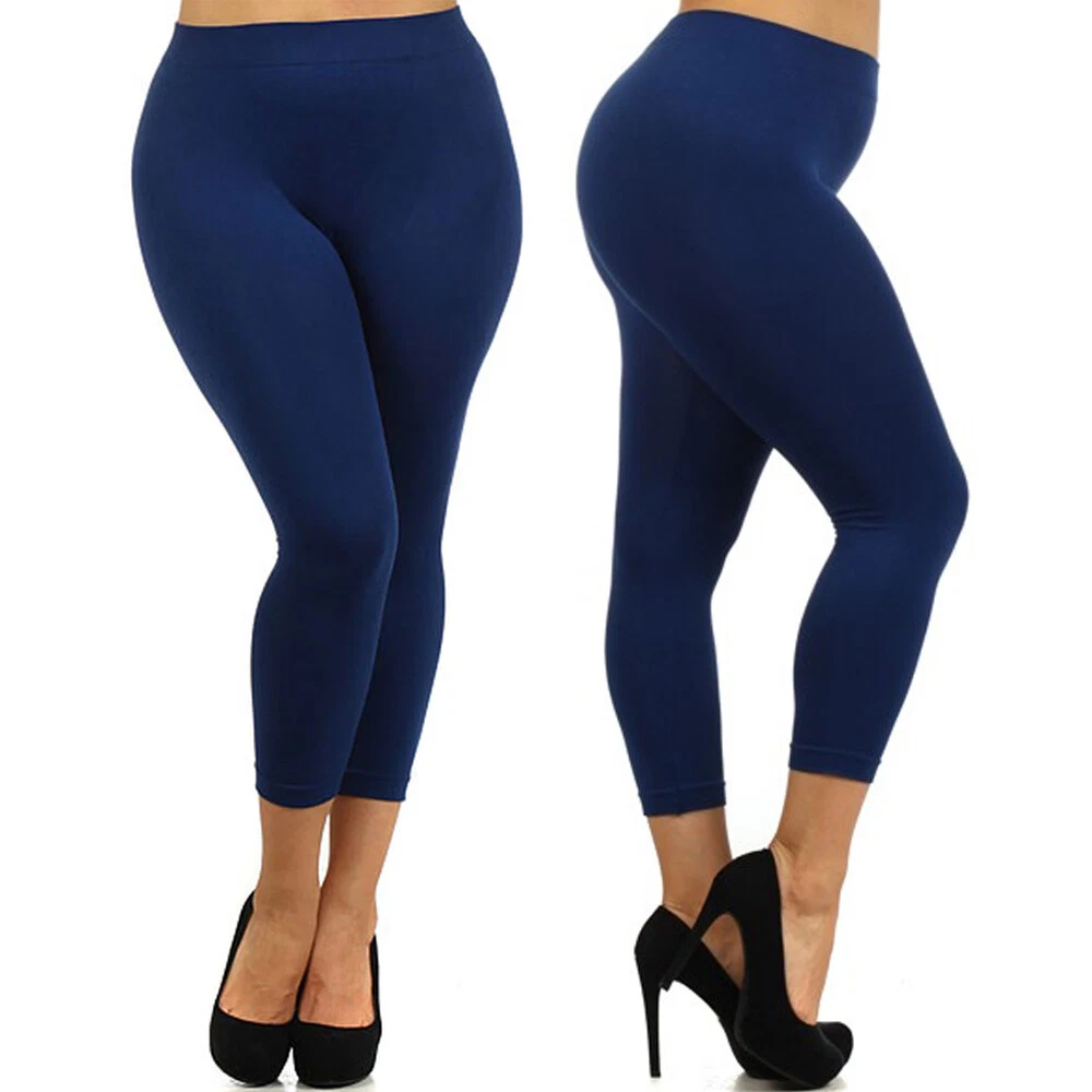 High Waisted Yoga Pants Women Capri Leggings Workout Leggings Seamless Navy  Blue