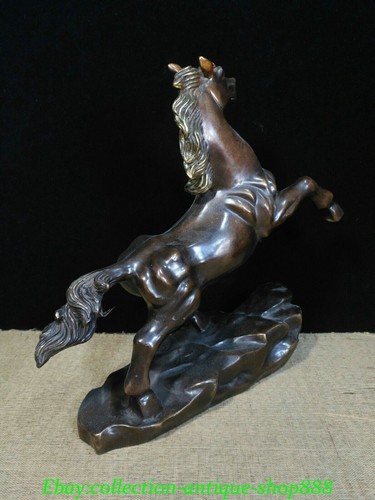 Old Chinese Bronze Gilt Feng Shui Success 12 Zodiac Horse Horses Animal Statue - Picture 7 of 9